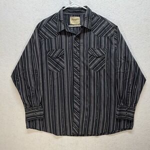 Wrangler Pearl Snap Shirt Mens 2XL Black Plaid Shiny Long Sleeve Western Cowboy